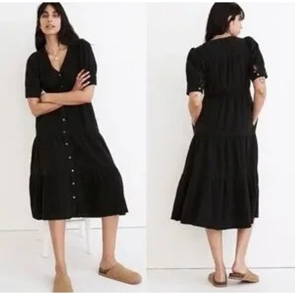 Madewell Lightspun women S button front‎ midi dress gauzy, pockets, lagenlook
